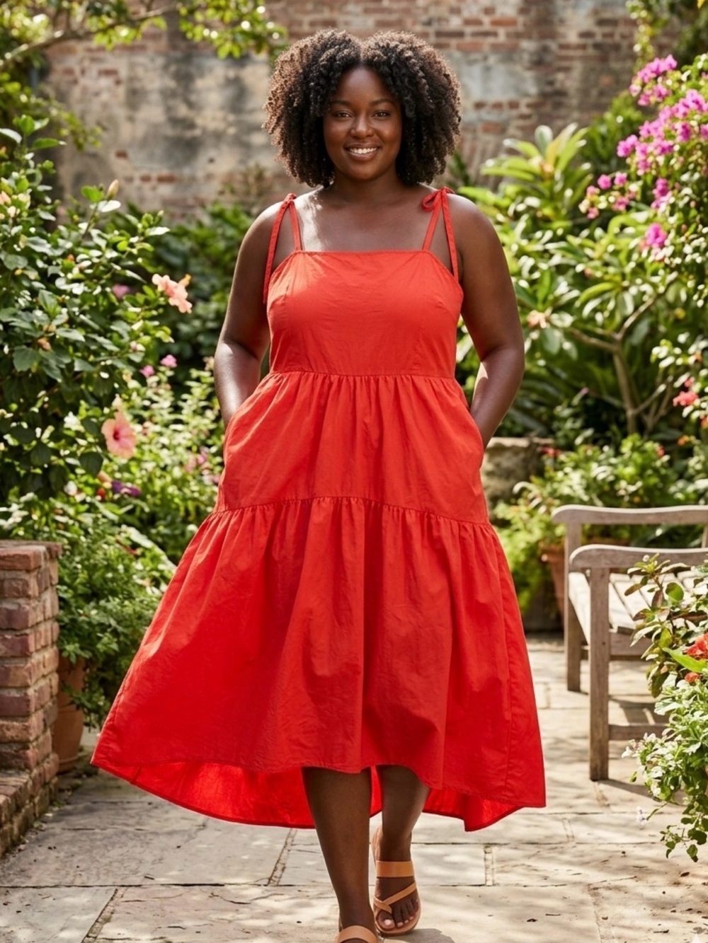 Who What Wear Women’s Red Sleeveless Babydoll Tie-Shoulder Sundress